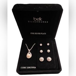 SILVERWORKS Jewelry Set Necklace, 3 Sets Of Earrings NEW IN LIGHTED GIFT BOX
